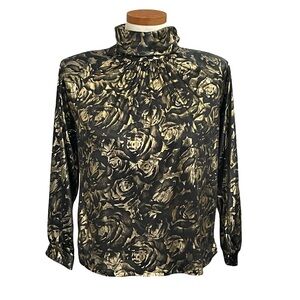 80’s Vintage Jeri Marque Black and Gold Metallic Long Sleeves Pullover Blouse